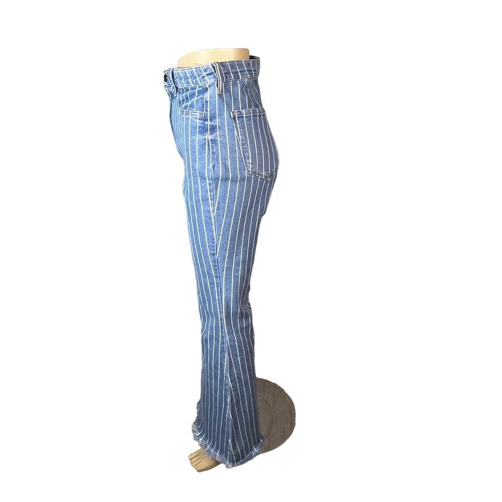 Cello High-Waist Bell / Flare Jeans — Pin-Striped Denim size 13 - Picture 9 of 11